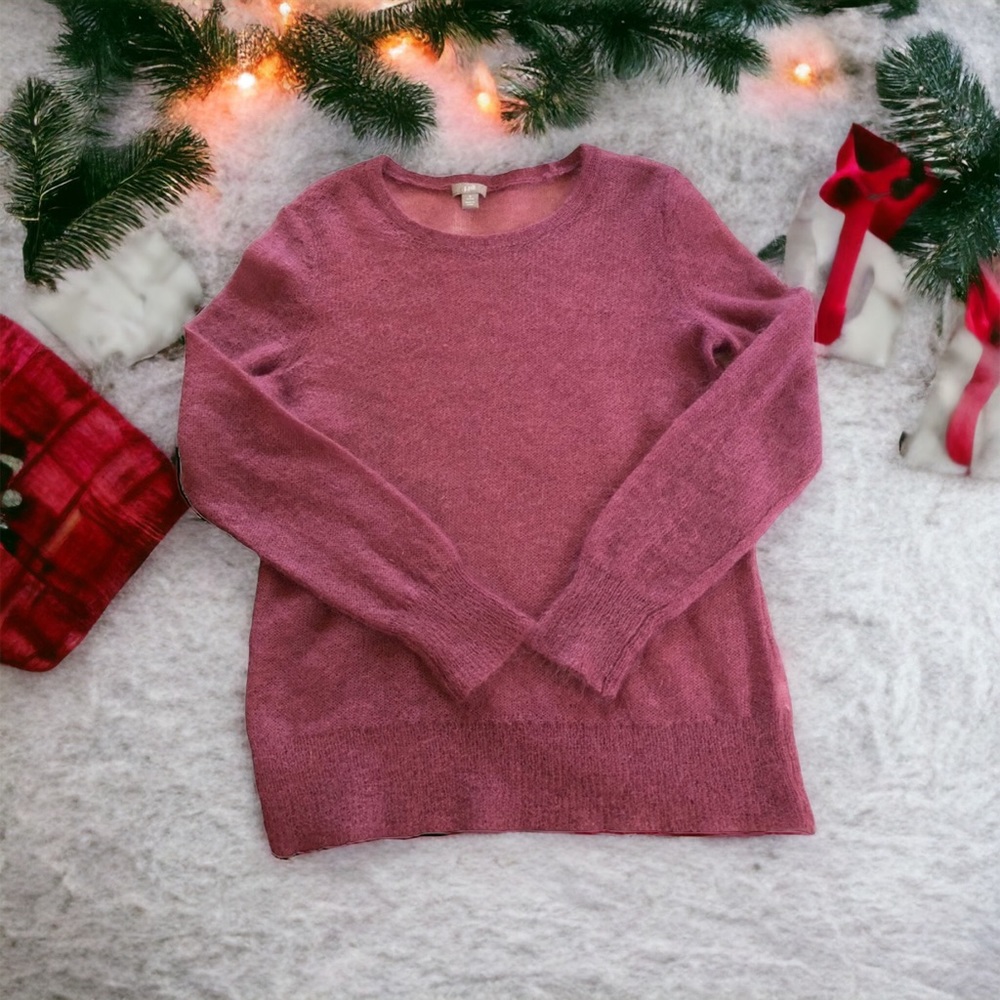 J. Jill Lightweight Mohair Blend Sweater. Mulberry Color. Longline. Small